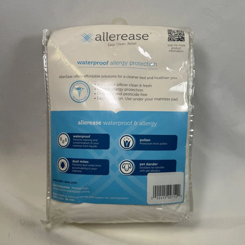 Allerease Full Mattress Encasement Waterproof Allergy Protection 12in Deep White